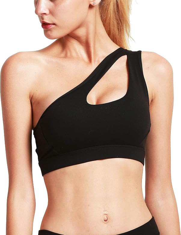 RUNNING GIRL Womens One Shoulder Sports Bra Removable Padded Yoga Top Sexy Cute Medium Support | Amazon (US)