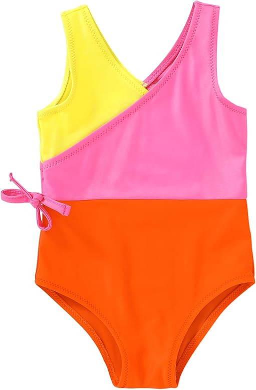 YOUNGER TREE Toddler Girl One Piece Swimsuit Color Block Stripe Swimwear Summer Beach Bathing Sui... | Amazon (US)