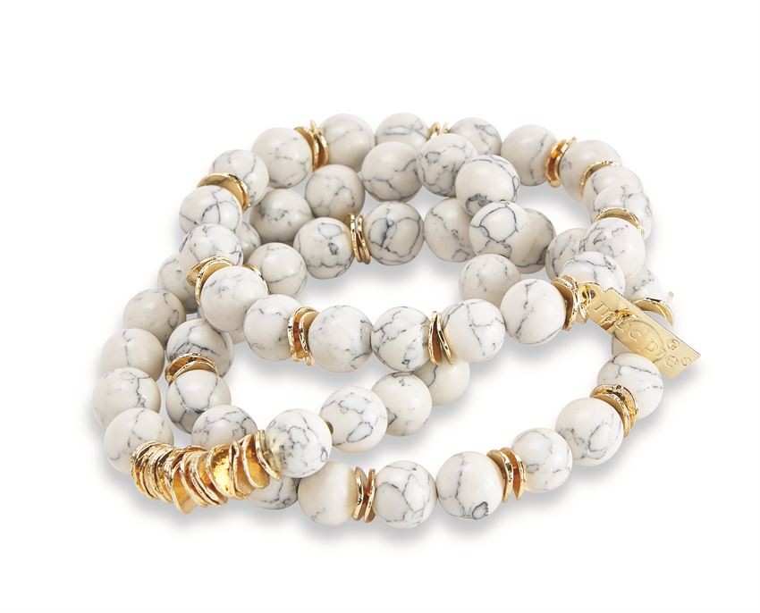 Marble Beaded Stretch Bracelet Set in White | Mud Pie (US)