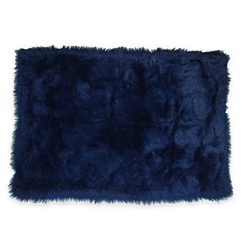Fun Rugs® Flokati 3-Foot 3-Inch x 4-Foot 10-Inch Shag Rug in Dark Blue | Bed Bath & Beyond