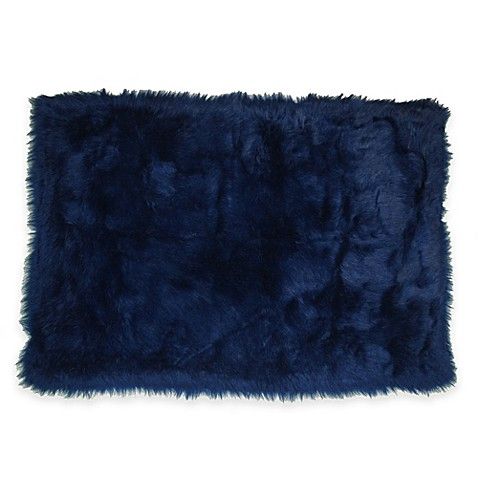 Fun Rugs® Flokati 3-Foot 3-Inch x 4-Foot 10-Inch Shag Rug in Dark Blue | Bed Bath & Beyond