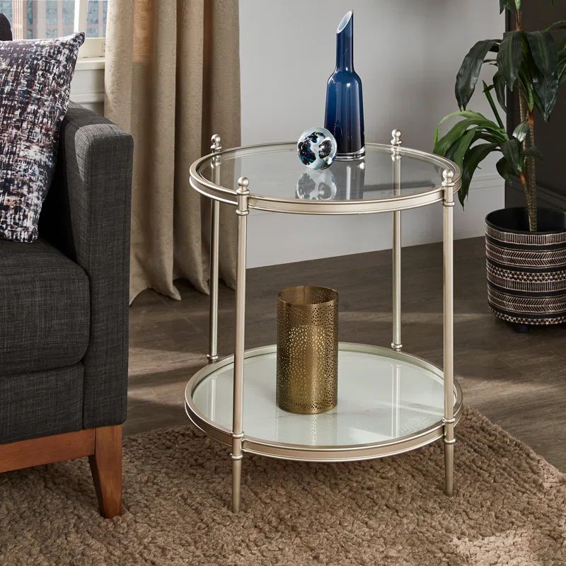 Zelda Glass Top Frame End Table with Storage | Wayfair Professional