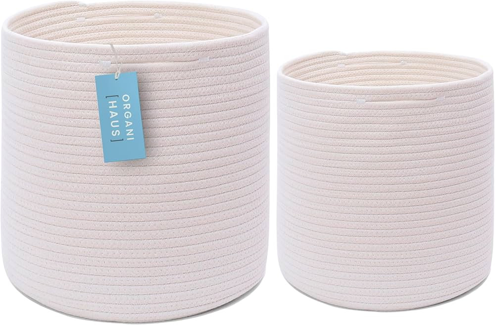 OrganiHaus 2-Pack White Basket for Plants Indoor | 10 & 12 inch Planter Cover | Woven Rope Plant ... | Amazon (US)