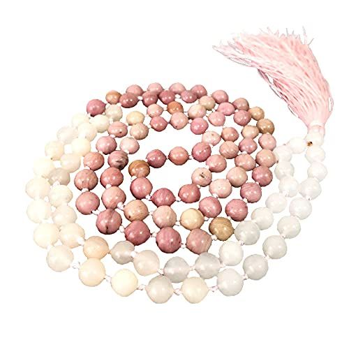 Powerful Heart Chakra Japa Mala 108 Beads REAL GEMSTONES Pink Rhodochrosite + Rose Quartz + Peach... | Amazon (US)
