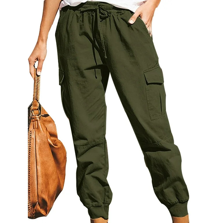 Lumento Women Cargo Hiking Pants Plain Color&nbsp;Elastic Waist Jogger Pants with Pockets Green 5... | Walmart (US)