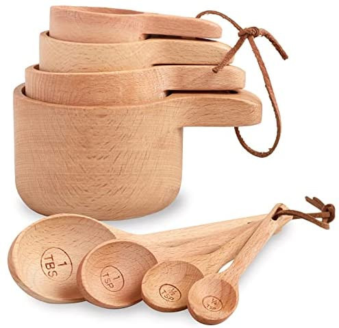 Wood Measuring Cups and Spoons Set of 8, Handcrafted with Wood Polish Finish - Natural Wooden Mea... | Amazon (US)