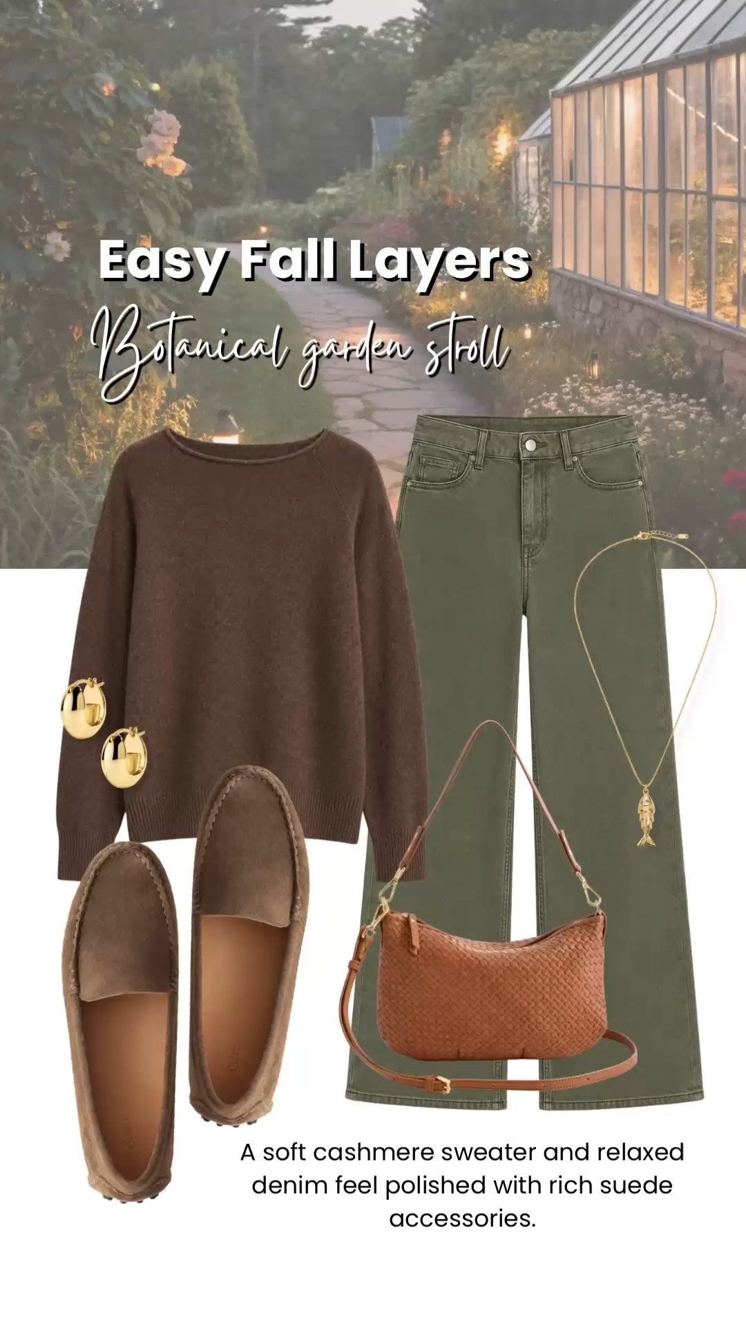 Easy fall layers for a garden stroll: a soft cashmere sweater, relaxed olive denim, and rich suede accessories. I love how these earthy tones feel polished and pulled together while still being comfortable enough for a casual day out.

💡 LTK MADE EASY
❤️ Heart = Support my posts!
🔖 Save = Get sale & restock alerts
📋 Lists = Keep favorites organized
📲 Share = Send lists and products to a friend. Hello, Christmas List!
💬 Comment = Ask me anything about what I’m wearing.:-)

#LTKootd #LTKSeasonal #LTKOver40
