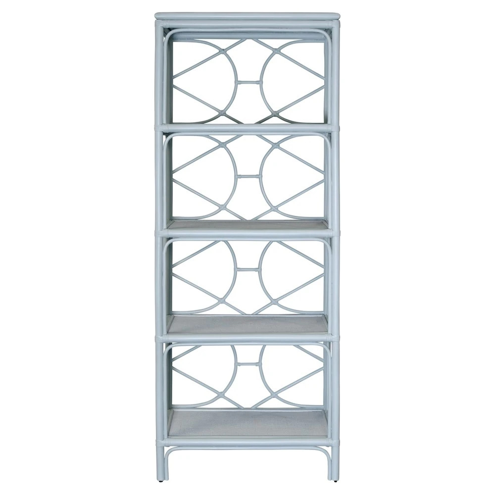 Worlds Away Danielle Coastal Beach Light Blue Rattan Bookcase | Kathy Kuo Home