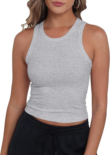 GEMBERA Womens Sleeveless High Neck Racerback Ribbed Knit Fitted Basic Cotton Cropped Tank Top | Amazon (US)