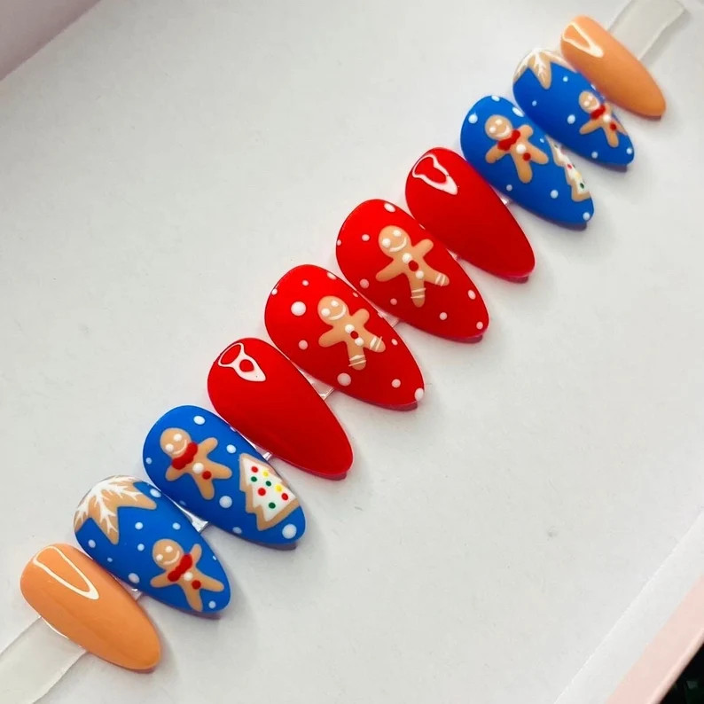 Christmas Holiday Nails, Gingerbread Press on Cute Nails - Etsy | Etsy (US)