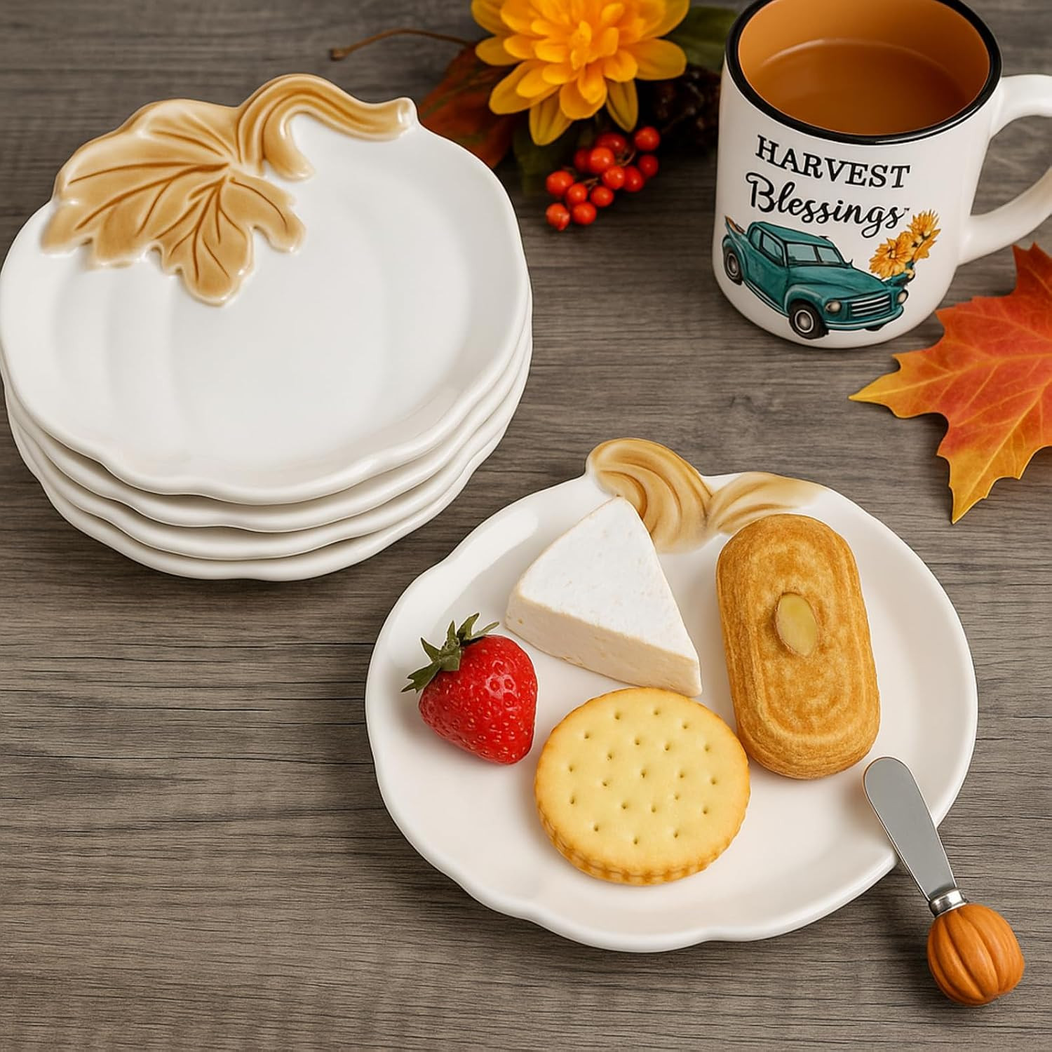 FillTouch 4 Pcs 5.91'' Ceramic Pumpkin Plates Fall Appetizer Salad Dishes | Amazon (US)