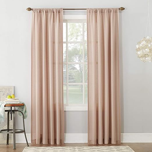 No. 918 Amalfi Linen Blend Textured Sheer Rod Pocket Curtain Panel, 54" x 95", Blush Pink | Amazon (US)