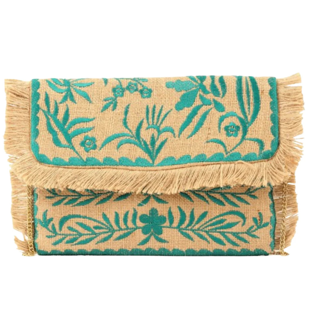 Embroidered Raffia Clutch (Green) | Sea Marie Designs