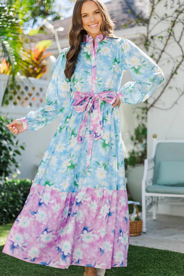 Sunny Mood Blue & Pink Floral Maxi Dress | The Mint Julep Boutique