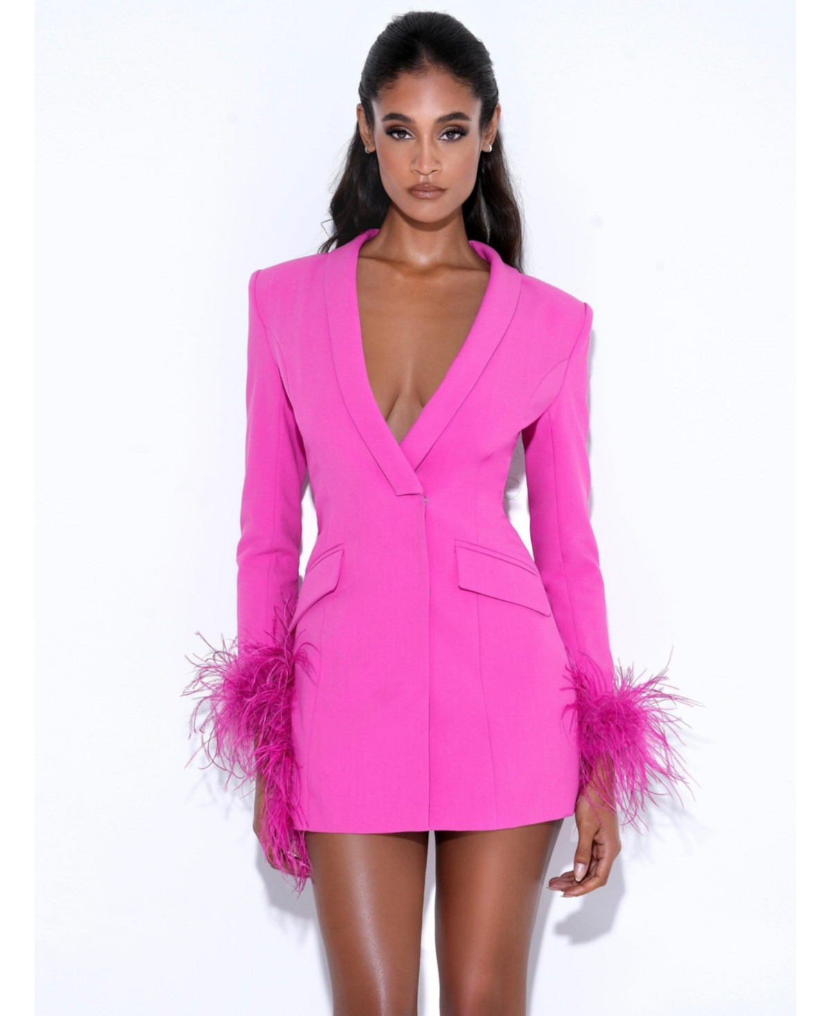 Miss Circle Women Madeline Fuchsia Feather Trim Blazer Dress - Fuchsia pink | Macy's