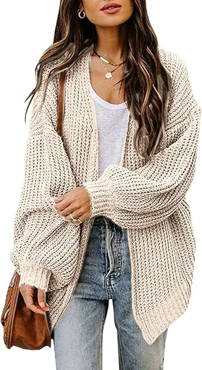 Jollycode Womens Open Front Cardigan Long Sleeve Oversized Sweaters Boyfriend Chunky Knit Outwear... | Amazon (US)