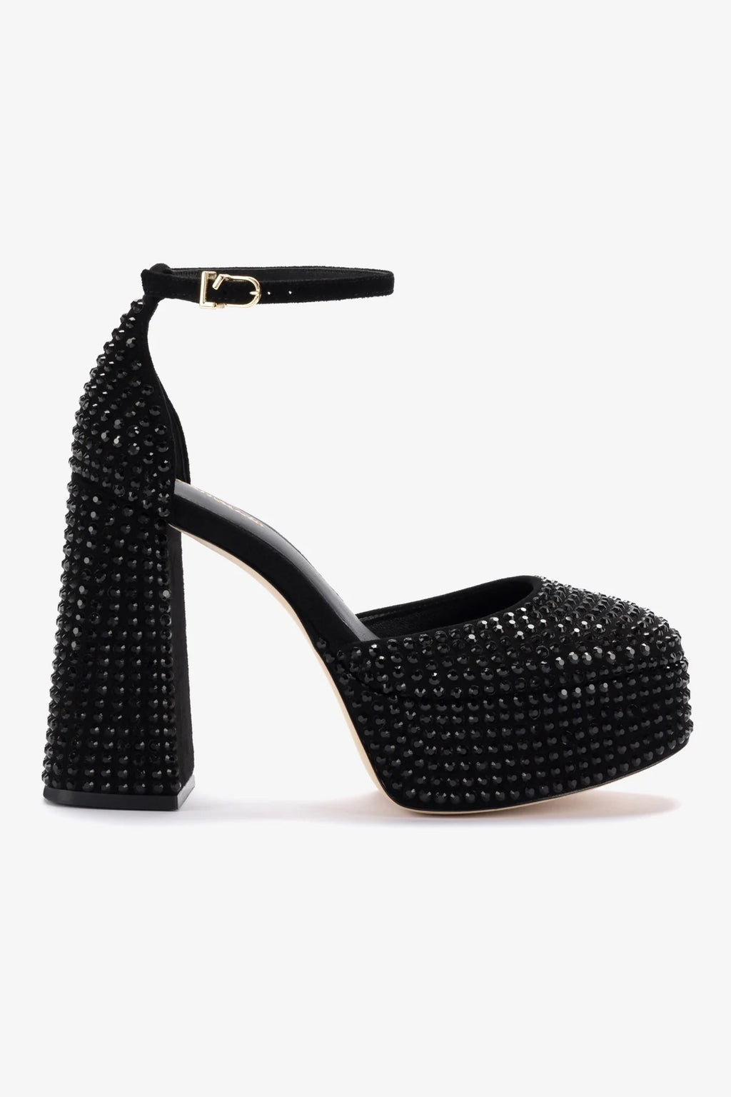 Ari Crystal Pump In Monochrome Black Suede | Larroude