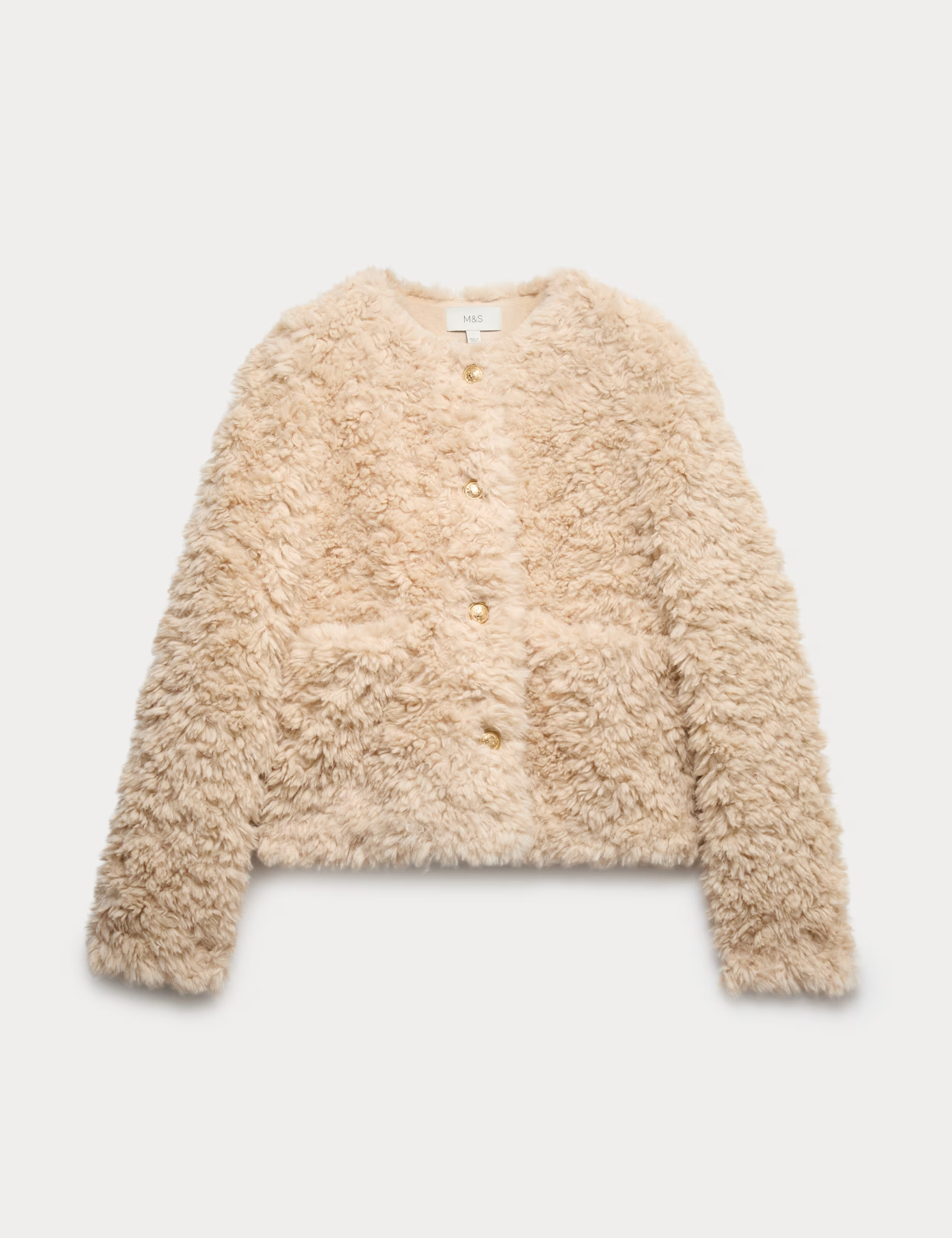 Faux Fur Textured Collarless Short Jacket | Marks & Spencer (UK)