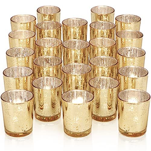 Volens Gold Votive Candle Holders Bulk, Mercury Glass Tealight Candle Holder Set of 12 for Wedding D | Amazon (US)