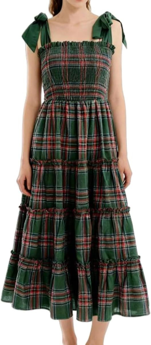 Women's Christmas Plaid Maxi Dress Backless Sleeveless Square Neck Fall Ruffle Dresses Vintage Co... | Amazon (US)