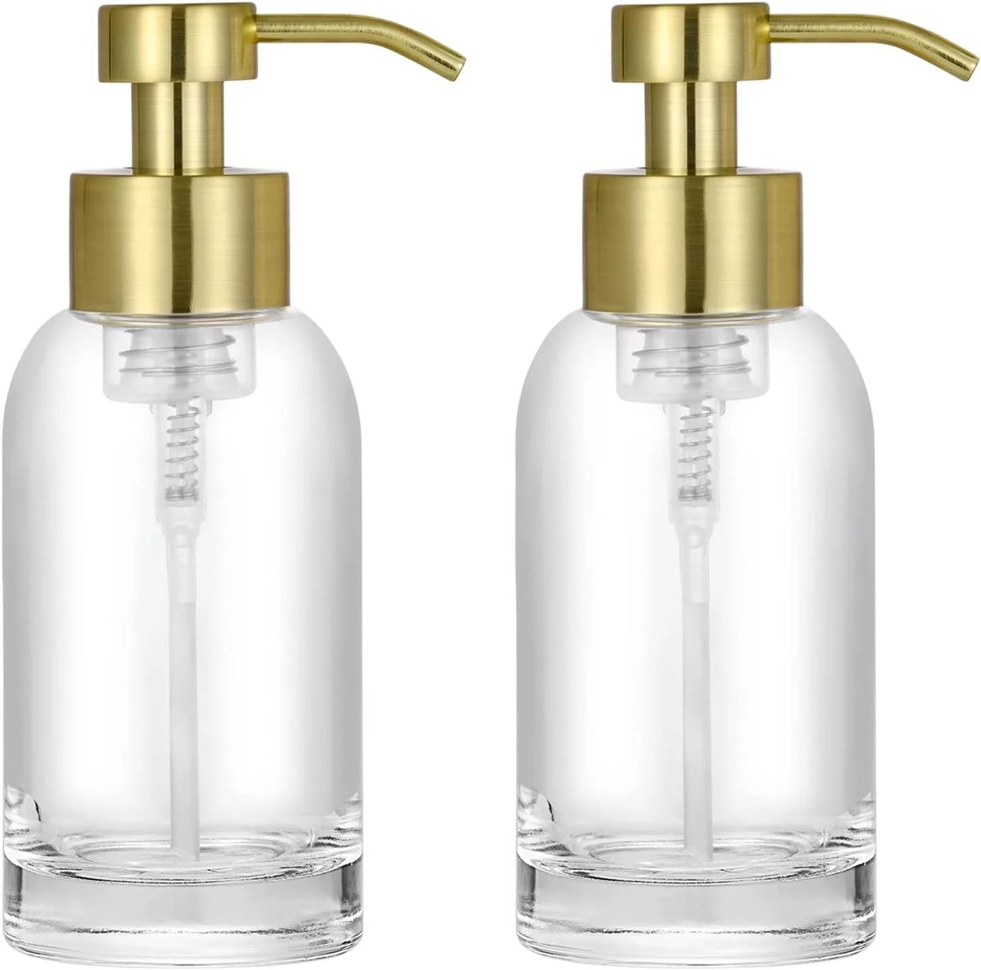2 Pcs Glass Foaming Soap Dispenser with Gold Stainless Steel Foaming Pump, 13ounce Clear Round Bo... | Walmart (US)