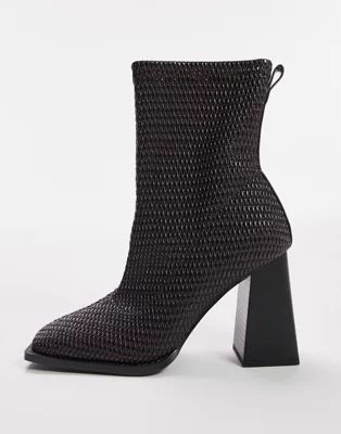 Topshop Tilly block heel sock boot in choc | ASOS (Global)