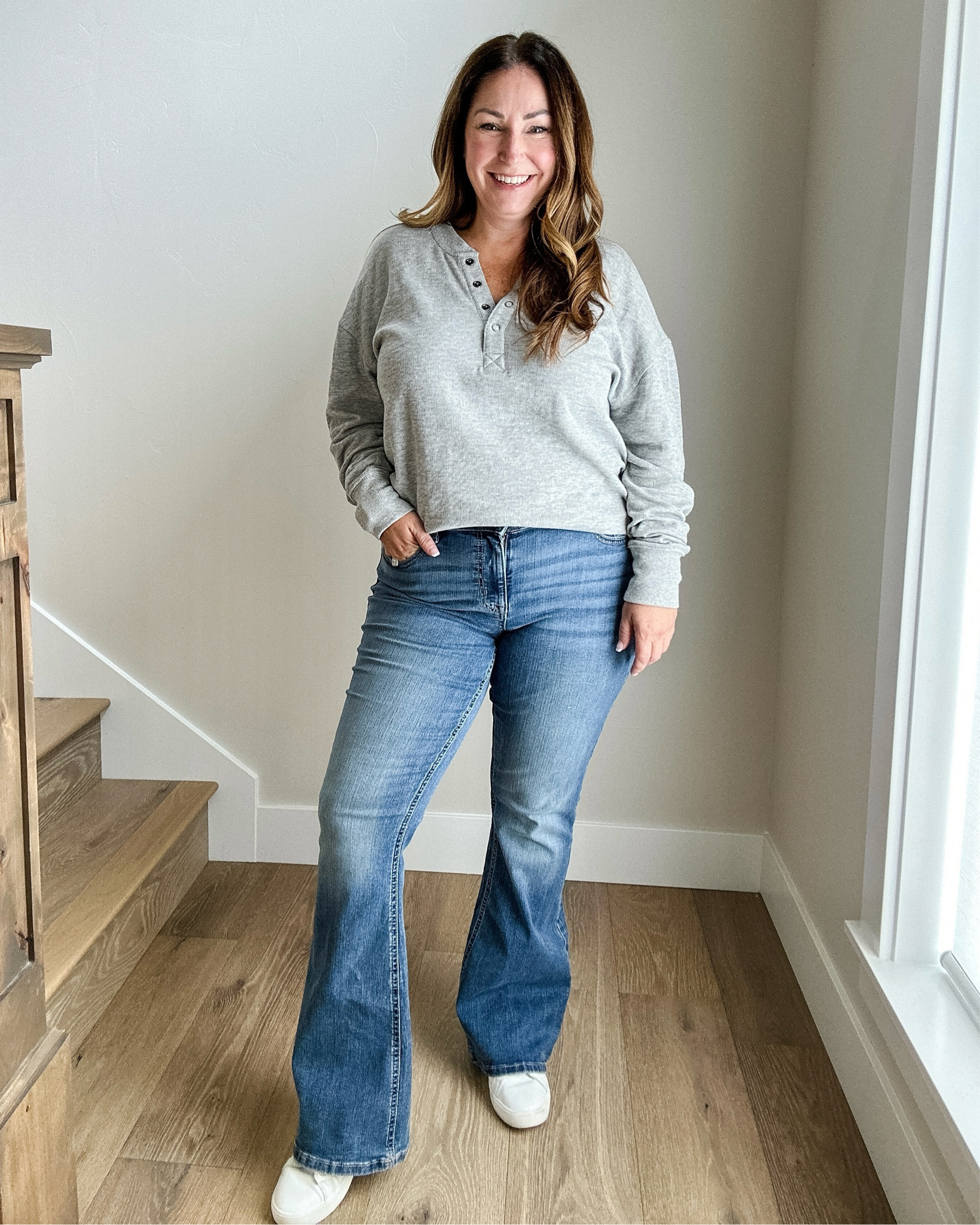 Casual Fall Midsize Outfit with Flare Leg Jeans with Maurices

Fit Tips: Tops tts, L// Jeans tts, 12R

Maurices fashion, casual outfit, fall outfit, everyday outfit, midsize jeans, flare jeans, jeans with flats, grey top, henley, sneakers, TheRecruiterMom

#LTKFindsUnder50 #LTKStyleTip #LTKMidsize