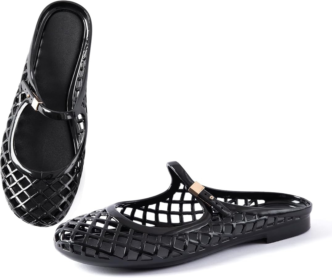Women Mary Jane Jelly Mule Flat Sandals Waterproof Beach Pool Comfort Soft Insole Breathable Holl... | Amazon (US)