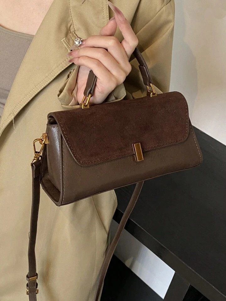 1 Stück Damen Retro Samt-Optik Modische Handtasche, PU Patchwork Umhängetasche, kleine quadrati... | SHEIN