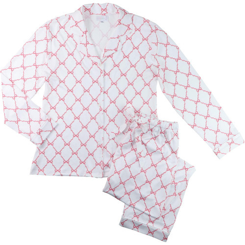 Ladies Red And White Bow Trellis Knit Pajamas | Cecil and Lou