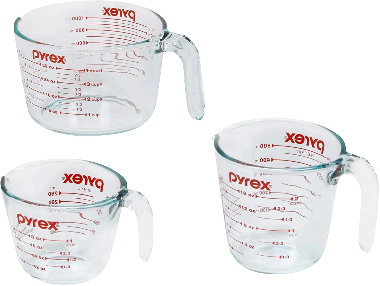 Pyrex Glass Measuring Cup Set (3-Piece, Microwave and Oven Safe),Clear | Walmart (US)