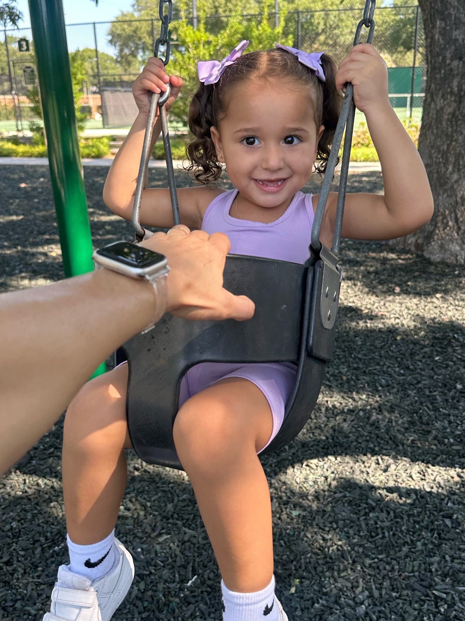 💜We love a good park outfit & Myla is killing it with her one piece & these kid proof Nike shoes!’ 