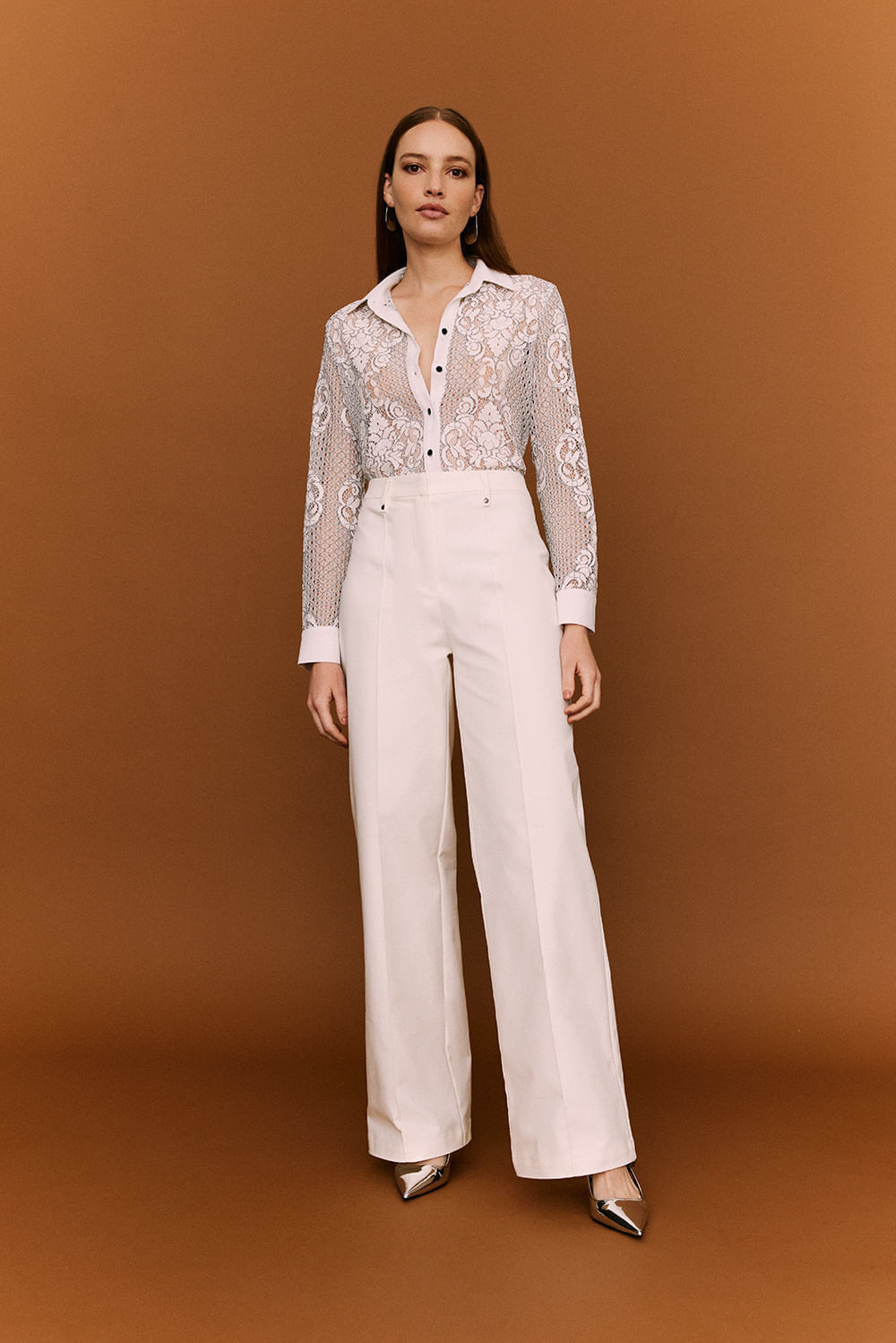 Calça alfaiataria reta off white | OffPremium (BR)