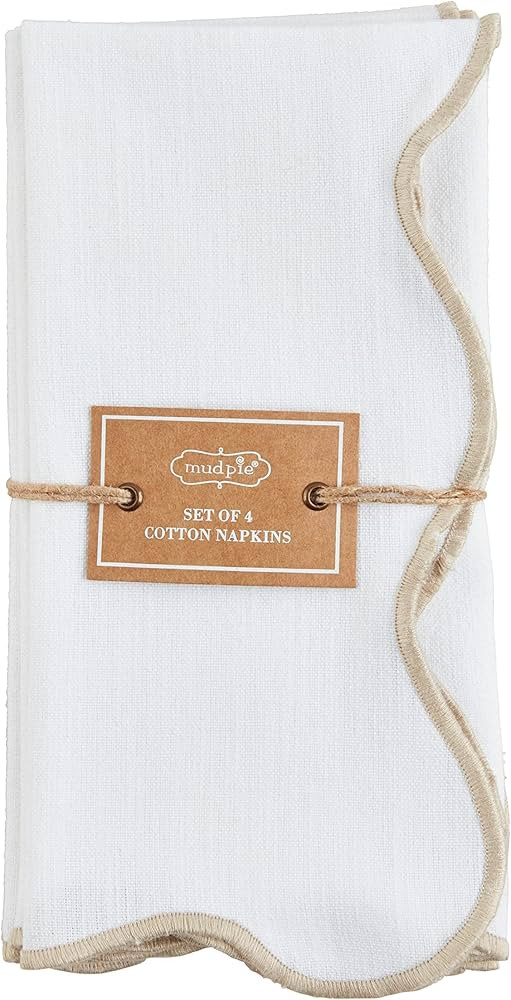 Mud Pie Scalloped Napkin Set, Taupe, 18" x 18" | Amazon (US)