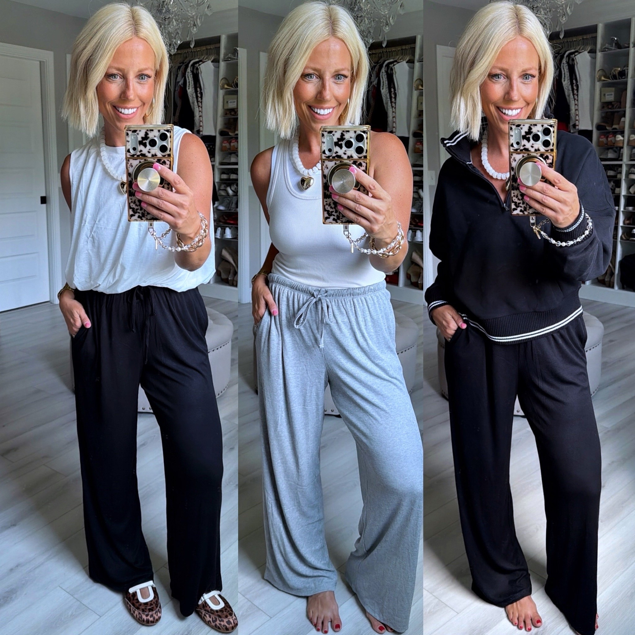 Lounge wear too cute to only wear at home!!!!
⬇️⬇️⬇️
White tanks small
Black pullover medium
Pants size small

#LTKSaleAlert #LTKmomlife #LTKootd