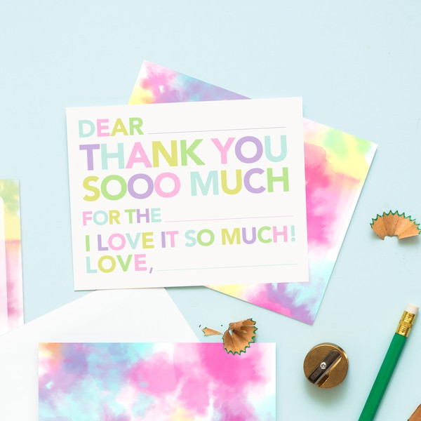 Tie Dye Collection Kids Fill in Thank You Notes | Joy Creative Shop
