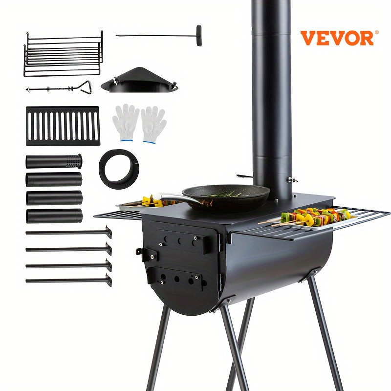 TEMU Vevor Wood Stove, 118 Inch, Alloy Steel Camping Tent Stove, Portable Wood Burning Stove With Chimney Pipes & Gloves, 3000in³ Hot Tent Stove For And Heating With 8 Pipes | Temu Affiliate Program