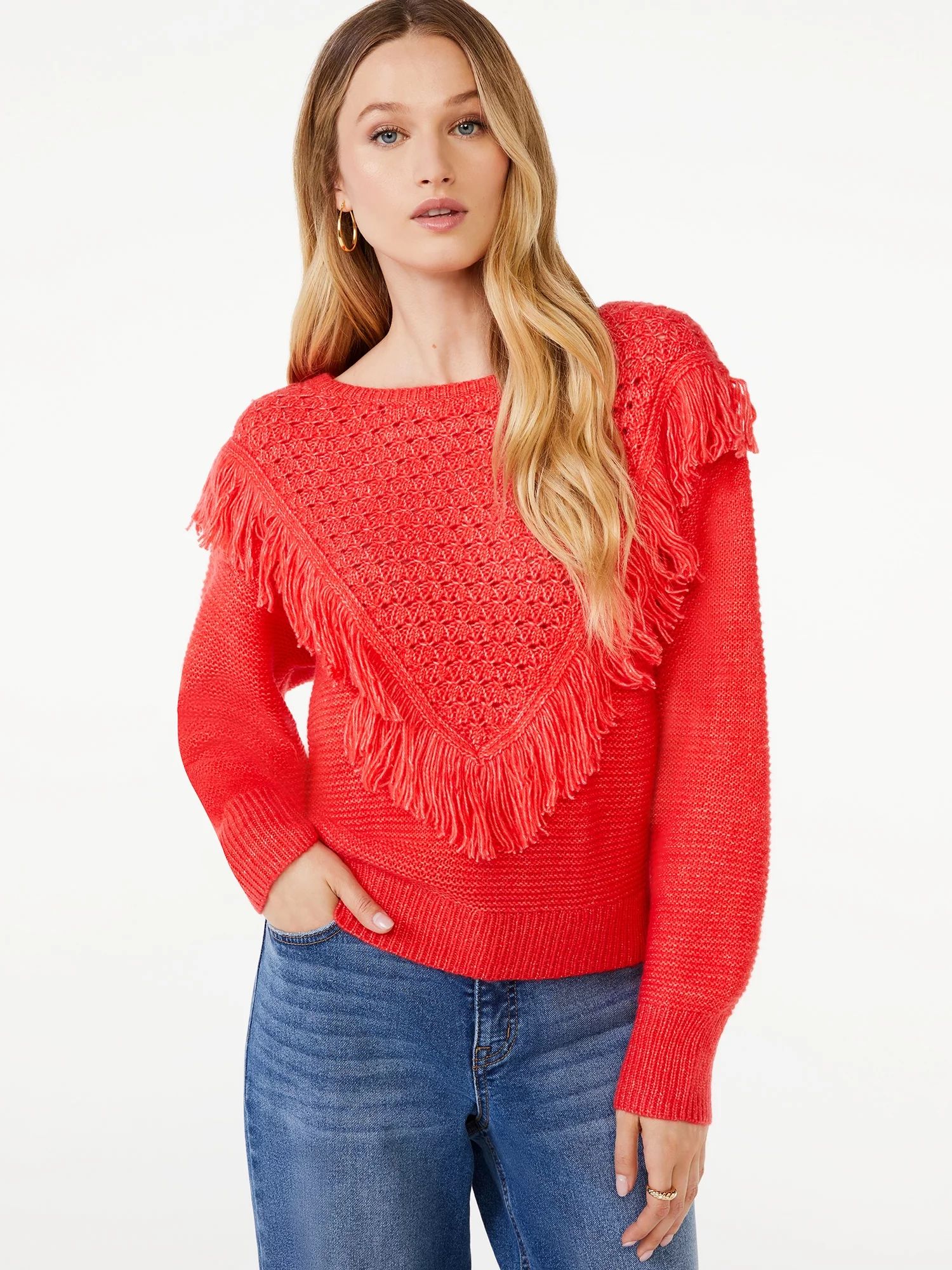 Scoop Women's Fringe Sweater - Walmart.com | Walmart (US)