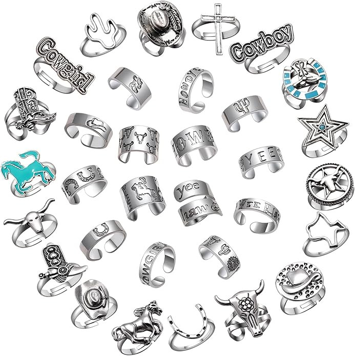32 Pcs Western Rings for Women, Cowgirl Vintage Adjustable Knuckle Rings Set ,Boho Midi Y2K Aesth... | Amazon (US)