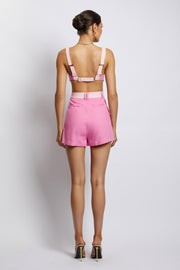 Yalda Contrast Panel Linen Bustier - Candy Pink | MESHKI US