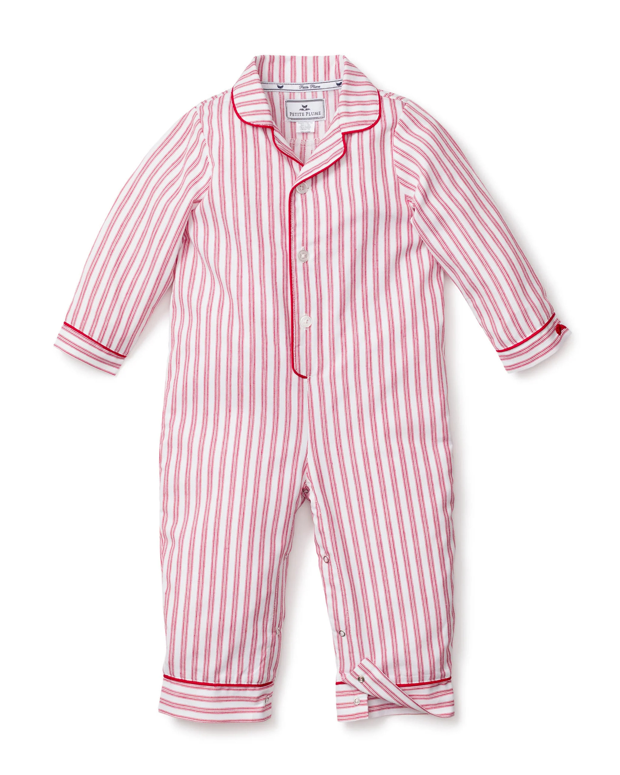 Baby's Twill Romper in Antique Red Ticking | Petite Plume
