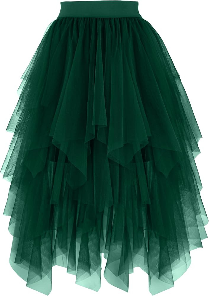 PUKAVT Tulle Skirts for Women High Waist Elastic Midi Skirt A-line Irregular Layered Mesh Tutu Sk... | Amazon (US)