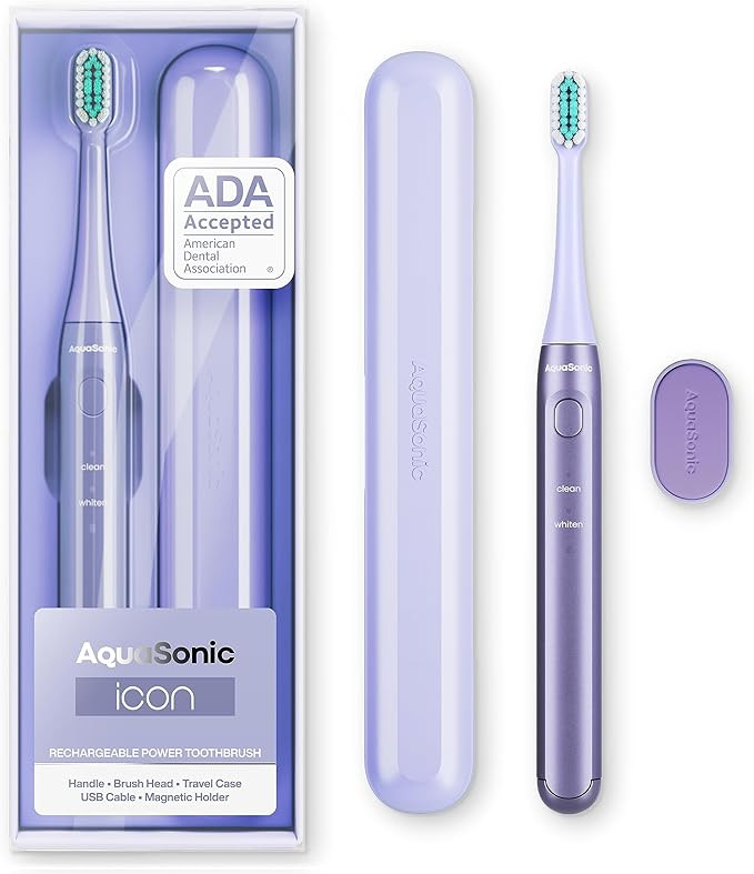 Aquasonic Icon ADA-Accepted Rechargeable Toothbrush | Magnetic Holder & Slim Travel Case | 2 Brus... | Amazon (US)