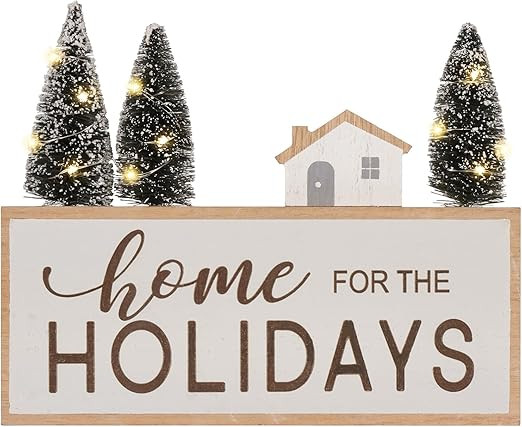 Christmas Decorations for Home LED Lighted Christmas Tree Sign Farmhouse Wooden Winter Rustic Tab... | Amazon (US)