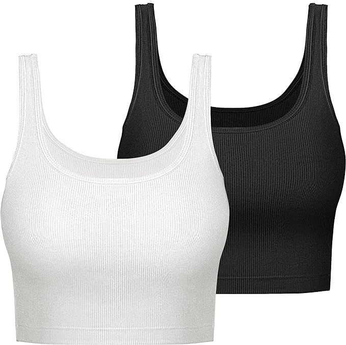 TASADA U-Neck Crop Tops for Women - 2 Pieces Casual Summer U Neck Sleeveless Ribbed Knit Basic Ta... | Amazon (US)
