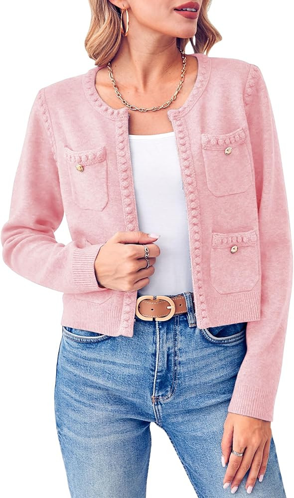 Esobo Womens Knit Cardigan Sweaters 2024 Fall Open Front Long Sleeve Cropped Casual Jacket Outerw... | Amazon (US)