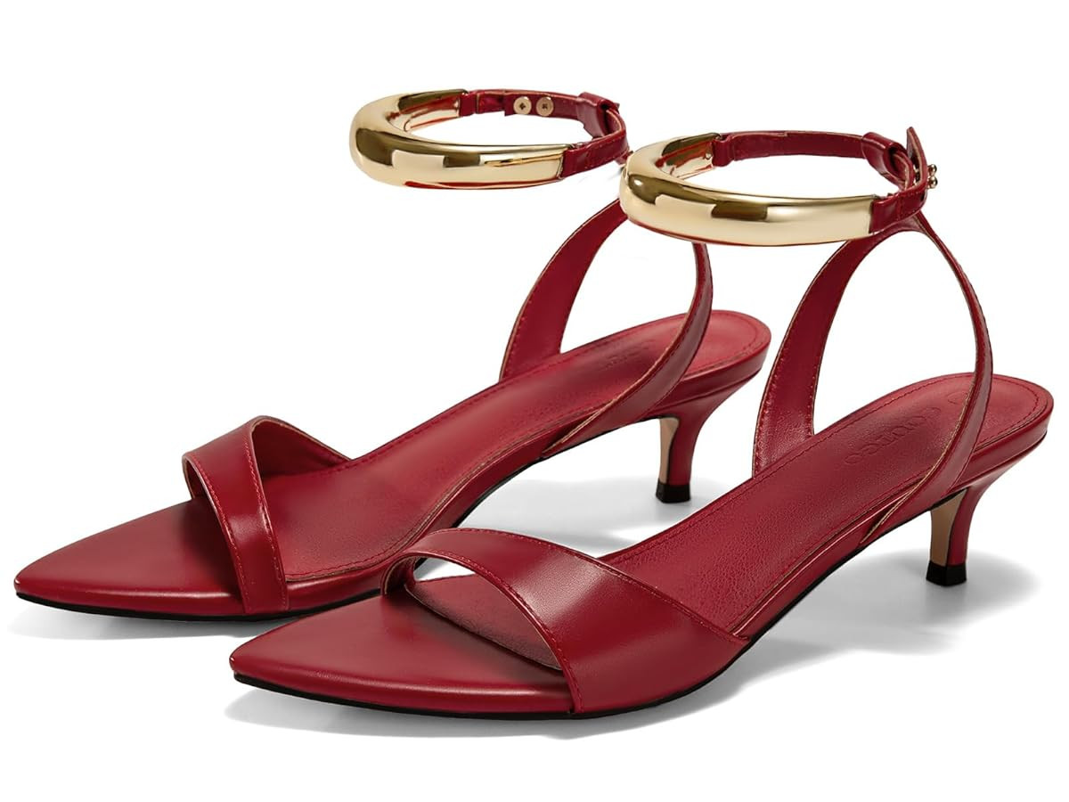 Coutgo Womens Low Kitten Heels Sandals Strappy Pointed Open Toe One Strap Metal Summer Dress Shoe... | Amazon (US)