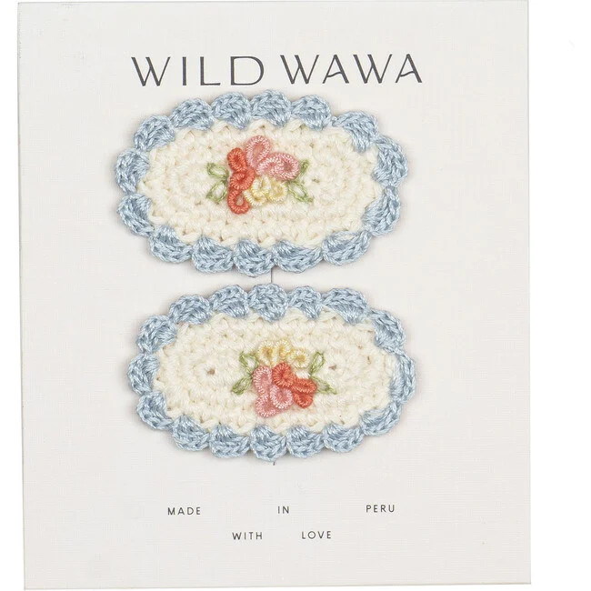 Wild Wawa | Crochet Clip Set, Ivory/Blue (White, One Size) | Maisonette | Maisonette
