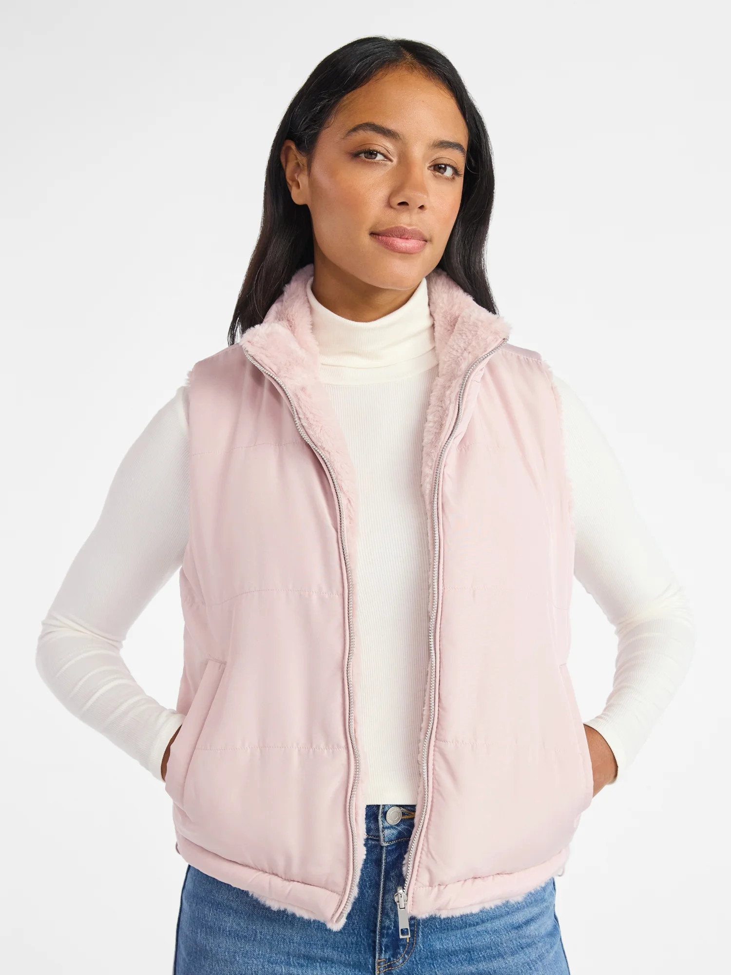 Time and Tru Women's and Women's Plus Faux Fur Reversible Vest, Sizes XS-2X | Walmart (US)