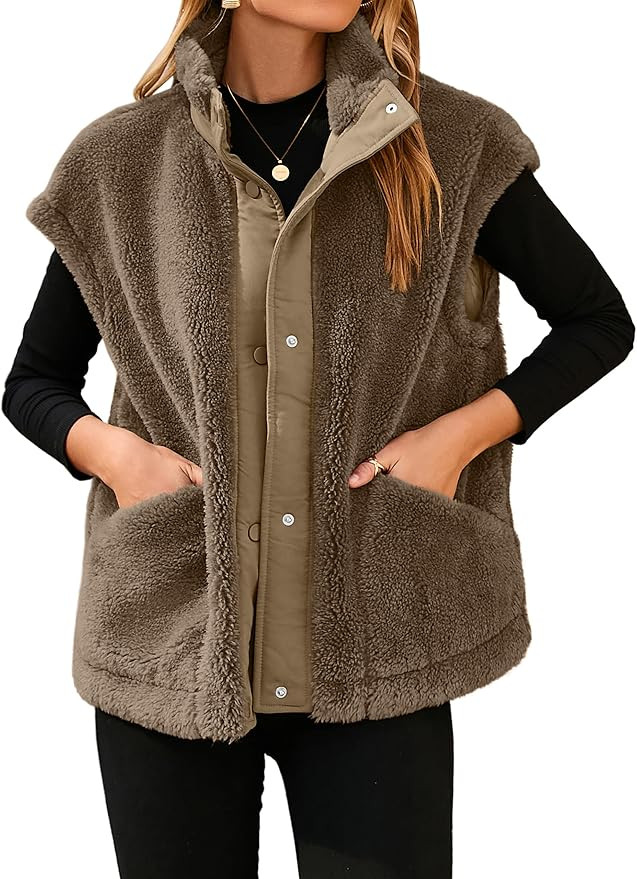 Glamaker Womens Fuzzy Fleece Vest Casual Loose Sherpa Vest Faux Fur Button Down Sleeveless Jacket... | Amazon (US)